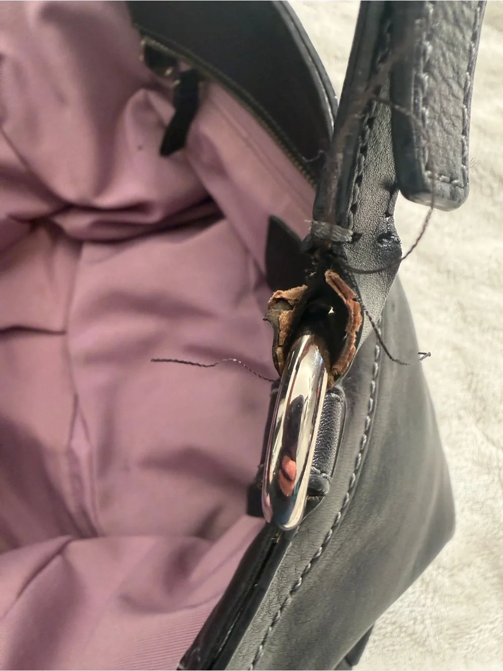Coach Black Pleated Leather Shoulder Bag Vintage Turnlock Side Pockets Lilac TLC